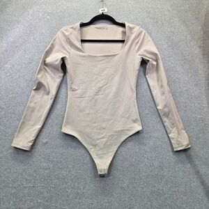 Abercrombie & Fitch Soft A&F Collection Tan Square Neck Long Sleeve Bodysuit S
